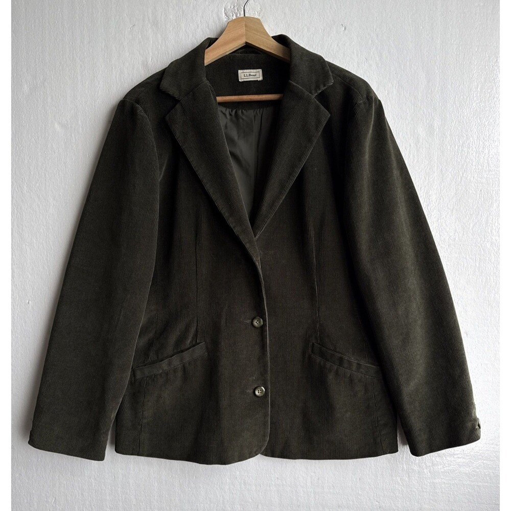 VTG L.L. Bean Women's Blazer Jacket Petite Size 14P Corduroy Green Lined Pocket